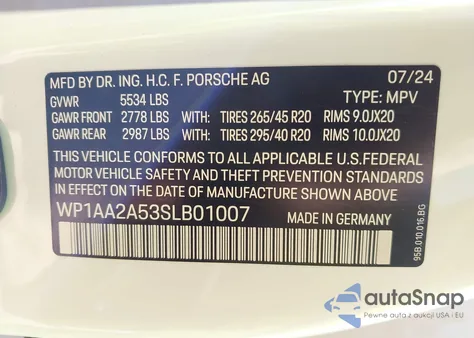 2025 Porsche Macan T from USA, damaged, VIN WP1AA2A53SLB01007